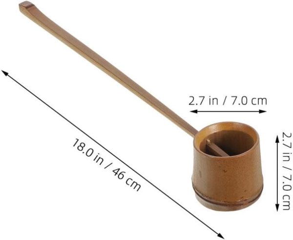 Wooden Ladle Long Handle Water Soup Ladle Scoop Natural Bamboo Japanese Water Ladle Handmade Water Bailer Dipper Bath Ladle for Garden Tea - Image 2