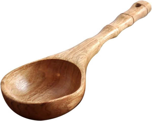 Bamboo Soup Spoon Chinese Style Bath Scoop for Vegetable Washing Cooking Pot Watering Large Capacity Ergonomic Handle