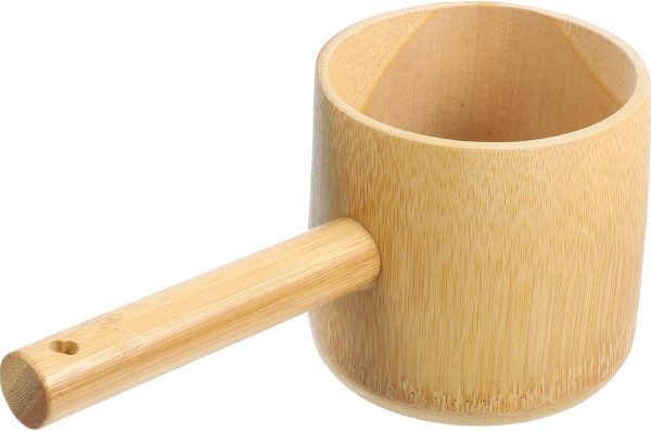Portable Bamboo Water Ladle - Ergonomic Design for Tea Ceremonies, Bathing, and Garden Use, 8.26 Inch Long Handle, Khaki